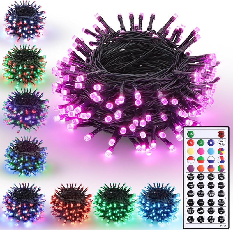 Joomer Pink String Lights Outdoor Valentines Day Decorations - 100FT 300LED RGB String Lights with Remote, Waterproof Outdoor Indoor with Timer Memory Function for Tree, Yard, Christmas Decor - Image 1